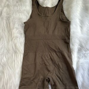 Brown stretchy Chic Ribbed Bodysuit